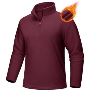 imageMAGCOMSEN Mens QuarterZip Pullover Polar Fleece Sweatshirt Stand Collar Long Sleeve Shirt for Men Thermal Winter FallWine Red