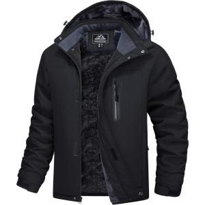 imageMAGCOMSEN Mens Winter Coats Ski Snow Rain Jackets Water Resistant with Hood Warm Fleece Parka Hiking Fishing WorkBlack
