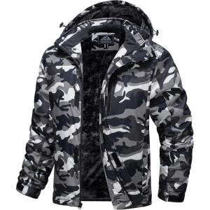imageMAGCOMSEN Mens Winter Coats Ski Snow Rain Jackets Water Resistant with Hood Warm Fleece Parka Hiking Fishing WorkBlack Camo