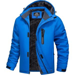 imageMAGCOMSEN Mens Winter Coats Ski Snow Rain Jackets Water Resistant with Hood Warm Fleece Parka Hiking Fishing WorkBright Blue