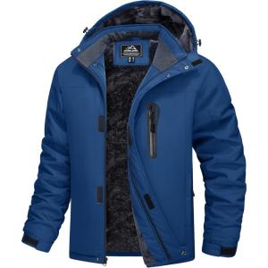 imageMAGCOMSEN Mens Winter Coats Ski Snow Rain Jackets Water Resistant with Hood Warm Fleece Parka Hiking Fishing WorkDenim Blue