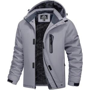 imageMAGCOMSEN Mens Winter Coats Ski Snow Rain Jackets Water Resistant with Hood Warm Fleece Parka Hiking Fishing WorkLight Grey