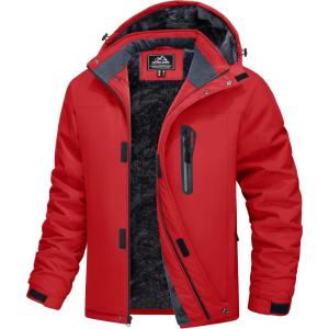 imageMAGCOMSEN Mens Winter Coats Ski Snow Rain Jackets Water Resistant with Hood Warm Fleece Parka Hiking Fishing WorkRed
