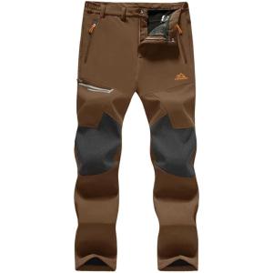 imageMAGCOMSEN Mens Winter Pants Fleece Lined Ski Snow Pants Water Resistant 4 Zip Pockets Outdoor PantsCoffee