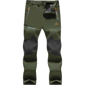 imageMAGCOMSEN Mens Winter Pants Fleece Lined Ski Snow Pants Water Resistant 4 Zip Pockets Outdoor PantsGreen