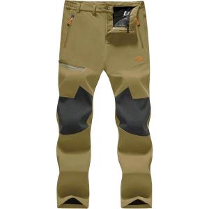 imageMAGCOMSEN Mens Winter Pants Fleece Lined Ski Snow Pants Water Resistant 4 Zip Pockets Outdoor PantsLight Brown