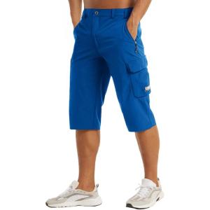 imageMAGCOMSEN Mens Workout Gym Shorts Quick Dry 34 Capri Pants Zipper Pockets Hiking Athletic Running ShortsBlue