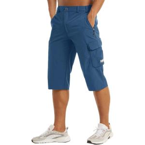 imageMAGCOMSEN Mens Workout Gym Shorts Quick Dry 34 Capri Pants Zipper Pockets Hiking Athletic Running ShortsBlur Grey