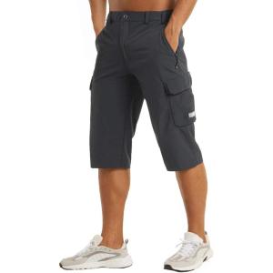 imageMAGCOMSEN Mens Workout Gym Shorts Quick Dry 34 Capri Pants Zipper Pockets Hiking Athletic Running ShortsDark Grey