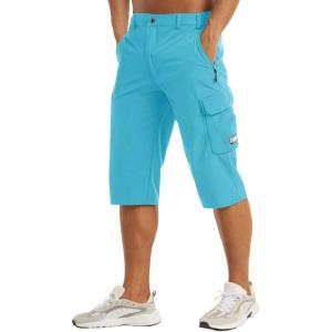 imageMAGCOMSEN Mens Workout Gym Shorts Quick Dry 34 Capri Pants Zipper Pockets Hiking Athletic Running ShortsIce Blue