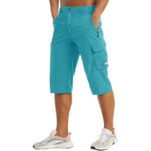 imageMAGCOMSEN Mens Workout Gym Shorts Quick Dry 34 Capri Pants Zipper Pockets Hiking Athletic Running ShortsLake Blue