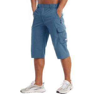 imageMAGCOMSEN Mens Workout Gym Shorts Quick Dry 34 Capri Pants Zipper Pockets Hiking Athletic Running ShortsLight Blue