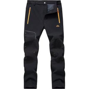 imageMAGCOMSEN Winter Pants for Men Snow Ski Pants Fleece Lined Water Resistant Softshell Hiking Pants 4 PocketsBlack