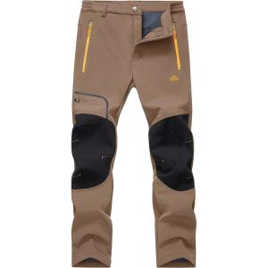 imageMAGCOMSEN Winter Pants for Men Snow Ski Pants Fleece Lined Water Resistant Softshell Hiking Pants 4 PocketsBrown