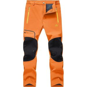 imageMAGCOMSEN Winter Pants for Men Snow Ski Pants Fleece Lined Water Resistant Softshell Hiking Pants 4 PocketsFl Orange