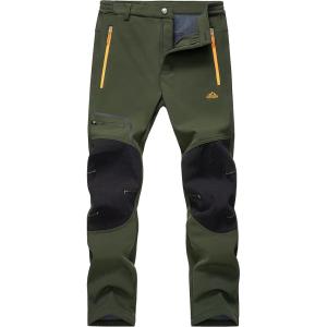imageMAGCOMSEN Winter Pants for Men Snow Ski Pants Fleece Lined Water Resistant Softshell Hiking Pants 4 PocketsGreen
