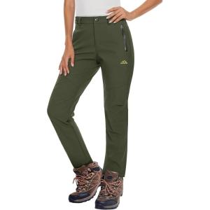 imageMAGCOMSEN Womens Fleece Lined Waterproof Insulated Softshell Pants Outdoor Snow Ski Pants Winter Warm Hiking PantsArmy Green