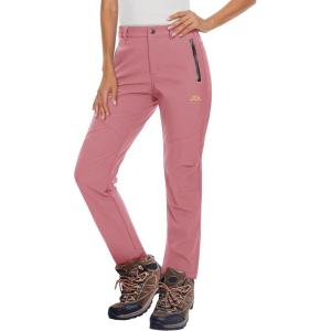 imageMAGCOMSEN Womens Fleece Lined Waterproof Insulated Softshell Pants Outdoor Snow Ski Pants Winter Warm Hiking PantsGrey Pink