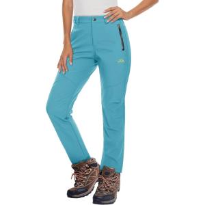imageMAGCOMSEN Womens Fleece Lined Waterproof Insulated Softshell Pants Outdoor Snow Ski Pants Winter Warm Hiking PantsIce Blue