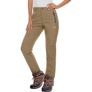 imageMAGCOMSEN Womens Fleece Lined Waterproof Insulated Softshell Pants Outdoor Snow Ski Pants Winter Warm Hiking PantsKhaki