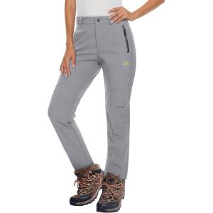 imageMAGCOMSEN Womens Fleece Lined Waterproof Insulated Softshell Pants Outdoor Snow Ski Pants Winter Warm Hiking PantsLight Grey