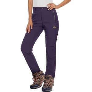 imageMAGCOMSEN Womens Fleece Lined Waterproof Insulated Softshell Pants Outdoor Snow Ski Pants Winter Warm Hiking PantsPurple