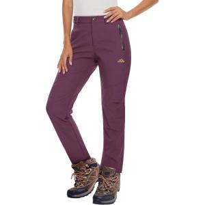 imageMAGCOMSEN Womens Fleece Lined Waterproof Insulated Softshell Pants Outdoor Snow Ski Pants Winter Warm Hiking PantsPurple Red