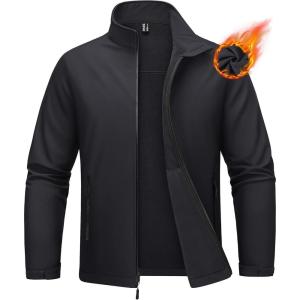 imageMAGCOMSEN Mens Fleece Lined Softshell Jacket Waterproof Windbreaker Rain Jacket for Tactical HikingBlack