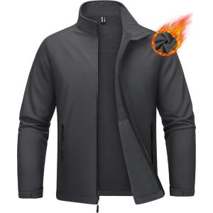 imageMAGCOMSEN Mens Fleece Lined Softshell Jacket Waterproof Windbreaker Rain Jacket for Tactical HikingDark Grey