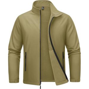 imageMAGCOMSEN Mens Fleece Lined Softshell Jacket Waterproof Windbreaker Rain Jacket for Tactical HikingKhaki