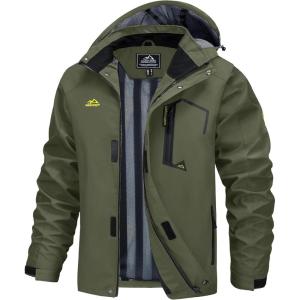 imageMAGCOMSEN Mens Lightweight Windbreaker Rain Jacket Raincoat with Detachable Hood for Hiking Fishing ActivewearArmy Green