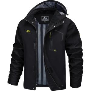 imageMAGCOMSEN Mens Lightweight Windbreaker Rain Jacket Raincoat with Detachable Hood for Hiking Fishing ActivewearBlack