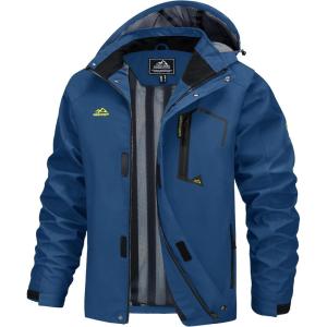 imageMAGCOMSEN Mens Lightweight Windbreaker Rain Jacket Raincoat with Detachable Hood for Hiking Fishing ActivewearDenim Blue