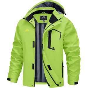 imageMAGCOMSEN Mens Lightweight Windbreaker Rain Jacket Raincoat with Detachable Hood for Hiking Fishing ActivewearFluorescent Green