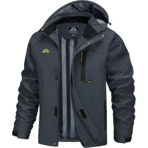 imageMAGCOMSEN Mens Lightweight Windbreaker Rain Jacket Raincoat with Detachable Hood for Hiking Fishing ActivewearGrey