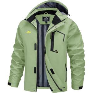 imageMAGCOMSEN Mens Lightweight Windbreaker Rain Jacket Raincoat with Detachable Hood for Hiking Fishing ActivewearLight Green