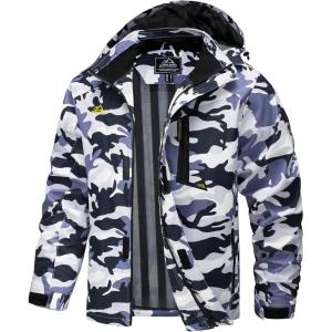 imageMAGCOMSEN Mens Lightweight Windbreaker Rain Jacket Raincoat with Detachable Hood for Hiking Fishing ActivewearLight Grey Camo