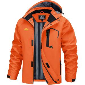 imageMAGCOMSEN Mens Lightweight Windbreaker Rain Jacket Raincoat with Detachable Hood for Hiking Fishing ActivewearOrange