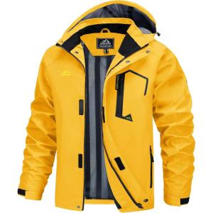 imageMAGCOMSEN Mens Lightweight Windbreaker Rain Jacket Raincoat with Detachable Hood for Hiking Fishing ActivewearYellow