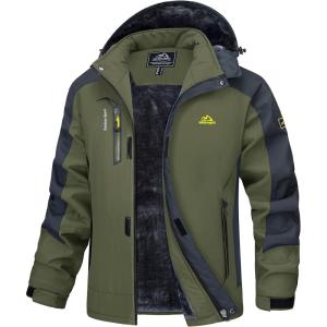 imageMAGCOMSEN Mens Winter Coats Water Resistant Ski Snow Jacket Warm Fleece Parka Raincoats With MultiPocketsGreen