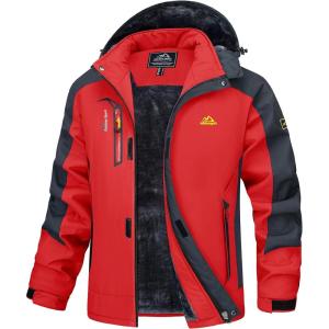 imageMAGCOMSEN Mens Winter Coats Water Resistant Ski Snow Jacket Warm Fleece Parka Raincoats With MultiPocketsRed