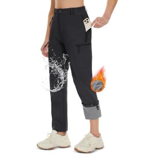 imageMAGCOMSEN Womens Fleece Lined Hiking Pants Waterproof Insulated Outdoor Snow Ski Pants Warm Winter Softshell PantsBlack