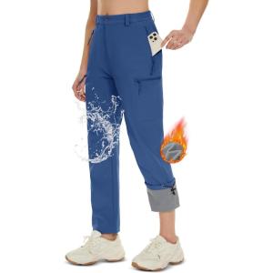 imageMAGCOMSEN Womens Fleece Lined Hiking Pants Waterproof Insulated Outdoor Snow Ski Pants Warm Winter Softshell PantsBlue Grey