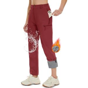 imageMAGCOMSEN Womens Fleece Lined Hiking Pants Waterproof Insulated Outdoor Snow Ski Pants Warm Winter Softshell PantsDark Orange