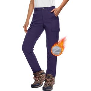imageMAGCOMSEN Womens Fleece Lined Winter Hiking Waterproof Insulated Outdoor Snow Ski Softshell Pants for Cold WeatherPurple