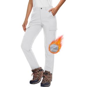 imageMAGCOMSEN Womens Fleece Lined Winter Hiking Waterproof Insulated Outdoor Snow Ski Softshell Pants for Cold WeatherWhite