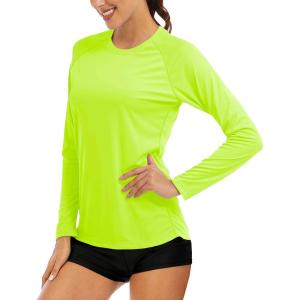 imageMAGCOMSEN Womens Long Sleeve Shirts UPF 50 Sun Protection Shirts for Hiking Fishing Workout Rash GuardFluorescent Green