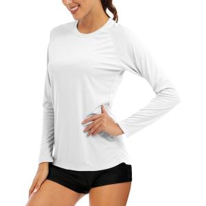 imageMAGCOMSEN Womens Long Sleeve Shirts UPF 50 Sun Protection Shirts for Hiking Fishing Workout Rash GuardWhite