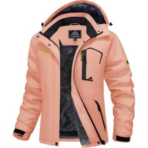 imageMAGCOMSEN Womens Ski Jacket Waterproof Insulated Snow Jacket Warm Windproof Winter Coats with Hood Fleece Lined JacketApricot