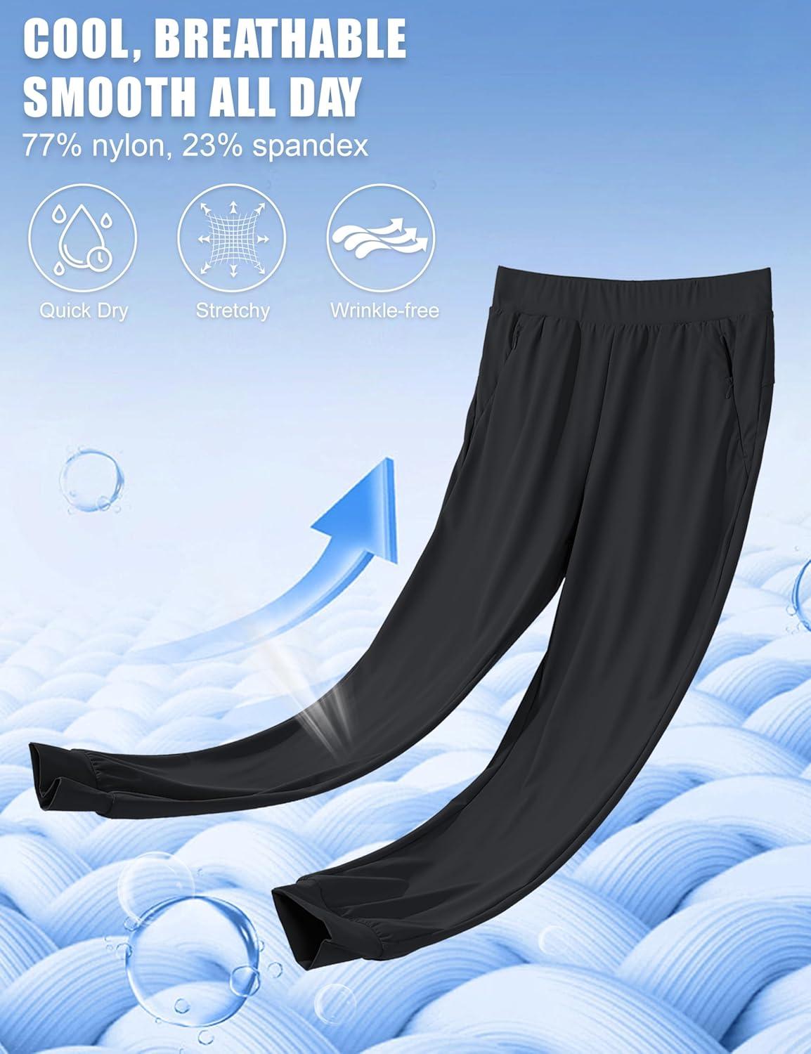 imageMAGCOMSEN Joggers for Women High Waisted Golf Pants with Zipper Pockets Quick Dry Lightweight Hiking Travel Workout PantsBlack